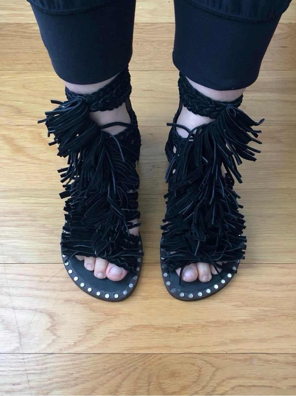 Jeffrey Campbell ‘Santana’ fringe black sandal (size: 6)